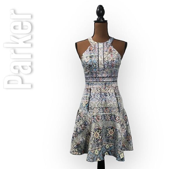 Parker Brady Fit & Flare Watercolor Geometric Drop Waist Dress ASO TV Women’s XS - Picture 5 of 15